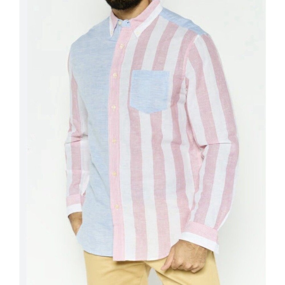 Americana 250th Independence Chaps Mens Linen Cotton USA Flag Button Up Shirt M